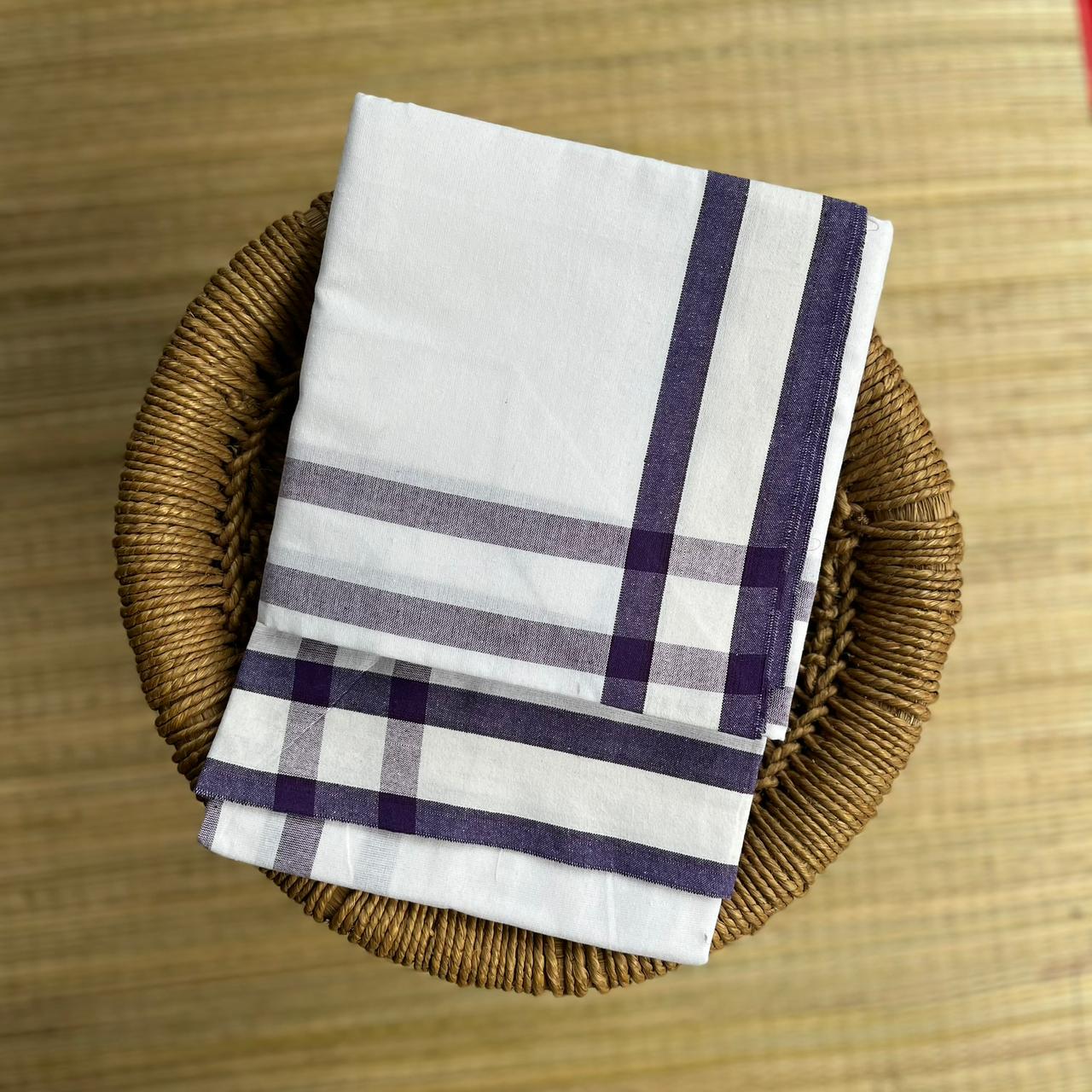 മേളം മുണ്ട് Dhoti & Shawl Violet blue White