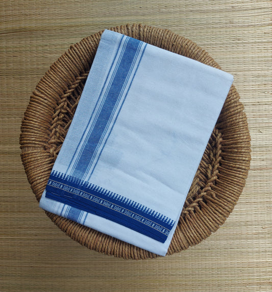 White Mundu / வெள்ளை வேஷ்டி Royal  Blue