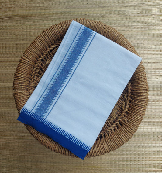 White Mundu / வெள்ளை வேஷ்டி Blue Flat Border