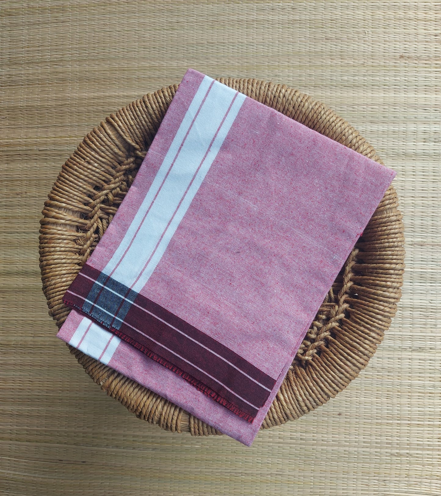 Strip Border Colour Mundu / வேஷ்டி (Dark Pink & White)