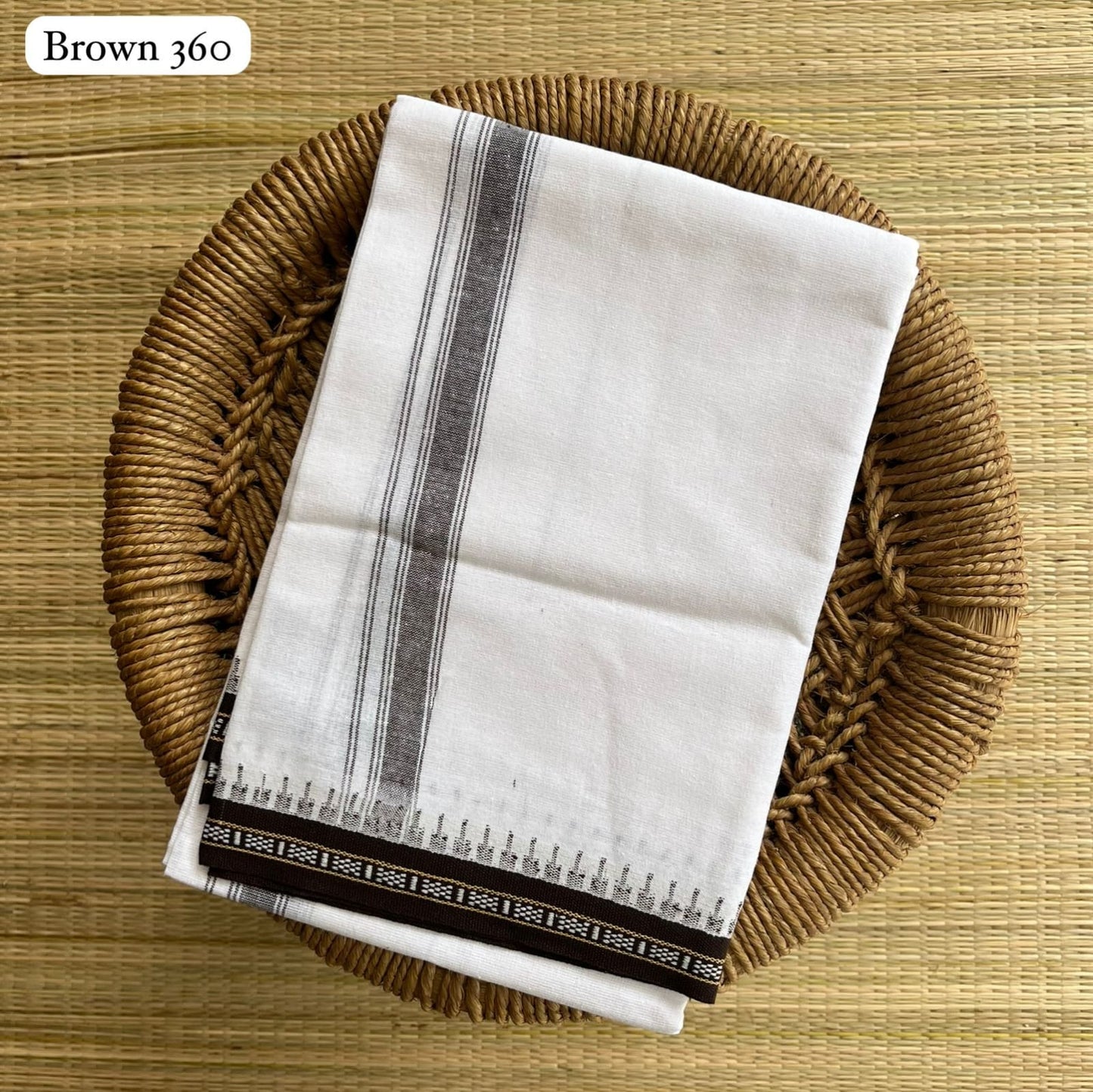 Premium White Single Dhothi Brown Border