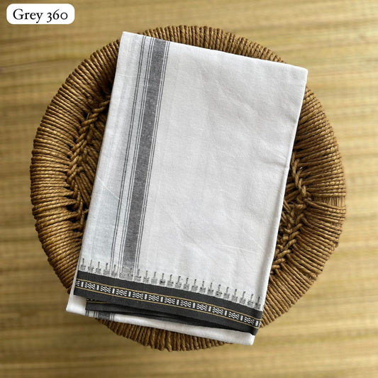 Premium White Single Dhothi Grey Border