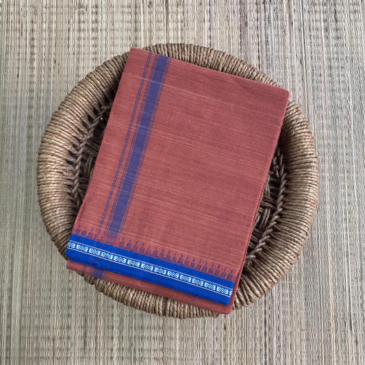 Premium Kaavi Mundu (Royal Blue Border)