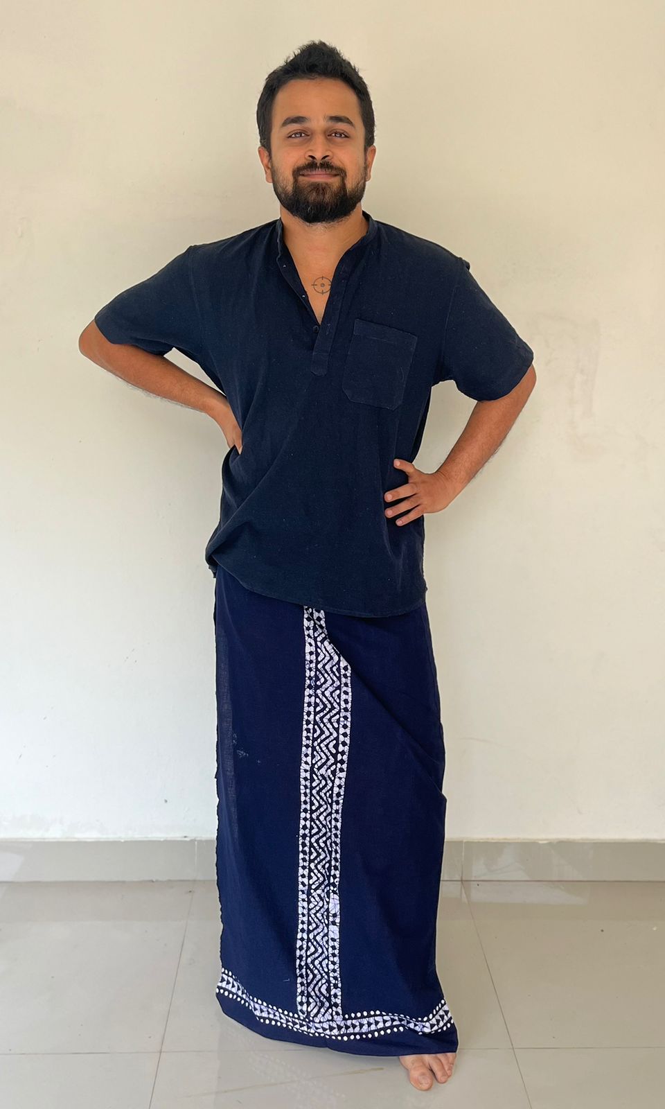 Batik Hand Printed Bombay Lungi (Navy Blue)