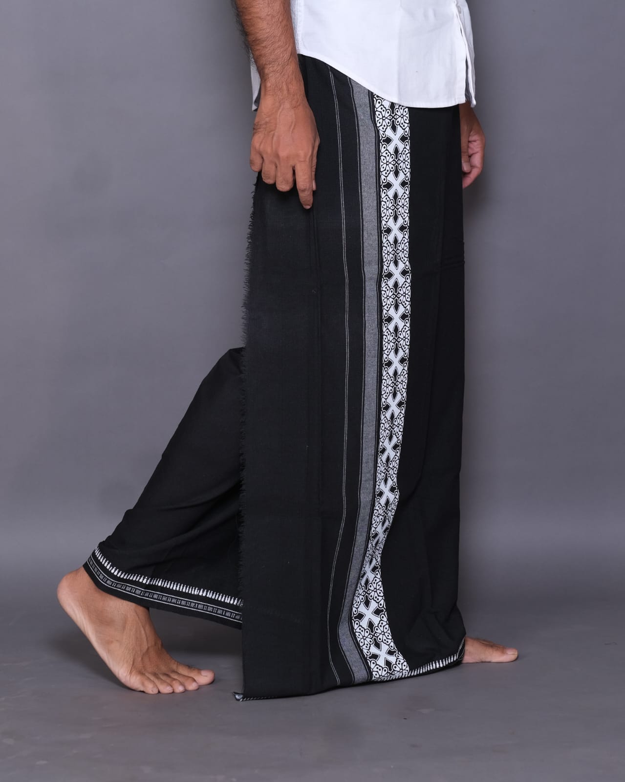 Lucky Cross Printed Premium Black Dhoti (White Border)
