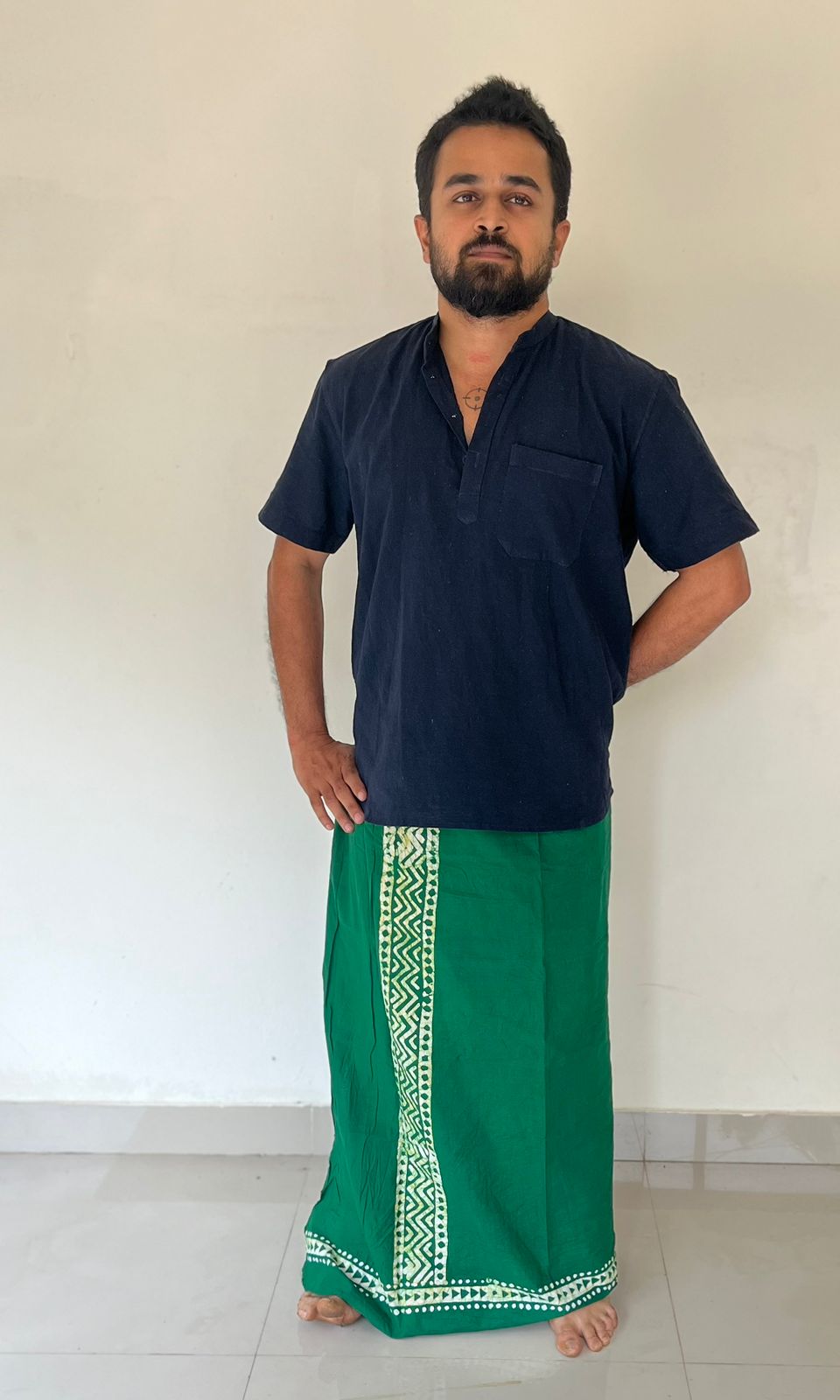 Batik Hand Printed Bombay Lungi (Teal Green)