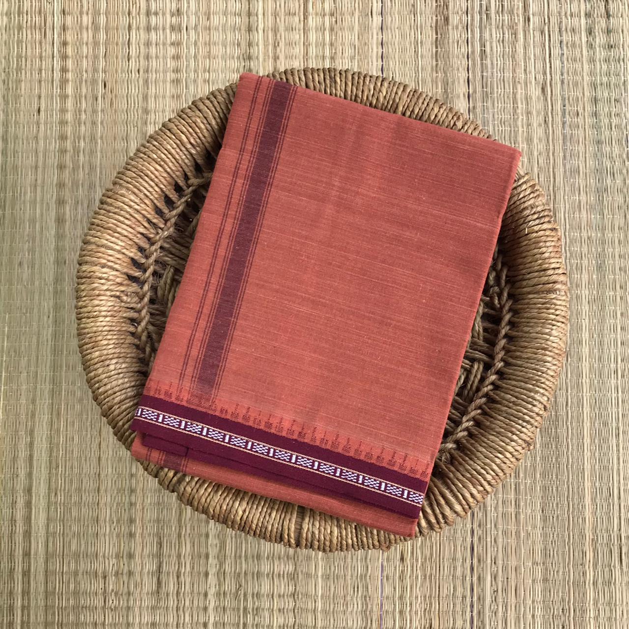 Premium Kaavi Mundu (Maroon Border)