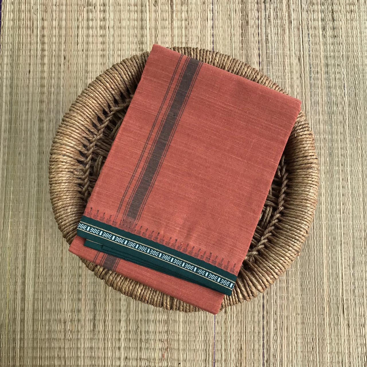 Premium Kaavi Mundu (Dark Green Border)