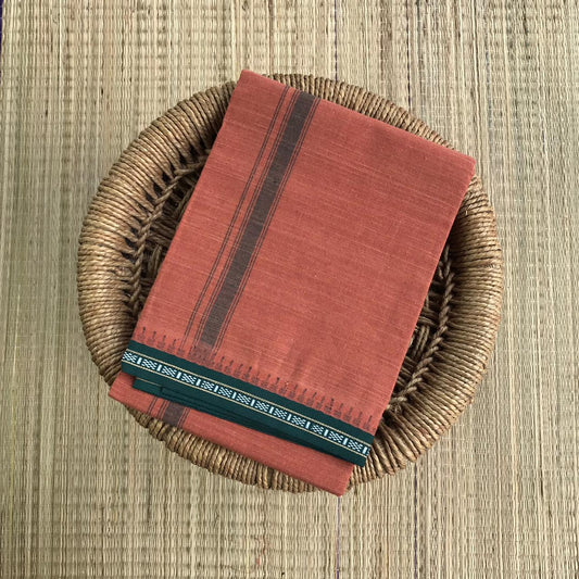 Premium Kaavi Mundu (Dark Green Border)